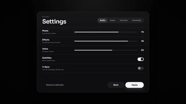 Starter kit Settings screen
