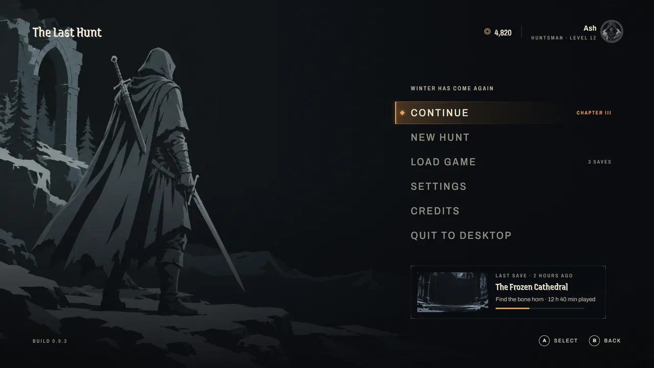The Last Hunt main menu at 16:9