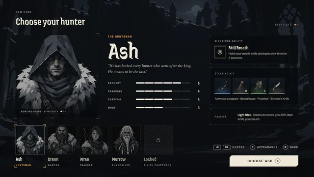The Last Hunt Character select screen