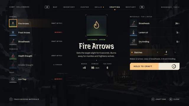 The Last Hunt Crafting screen