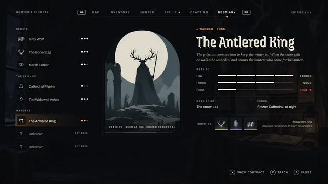 The Last Hunt Bestiary screen